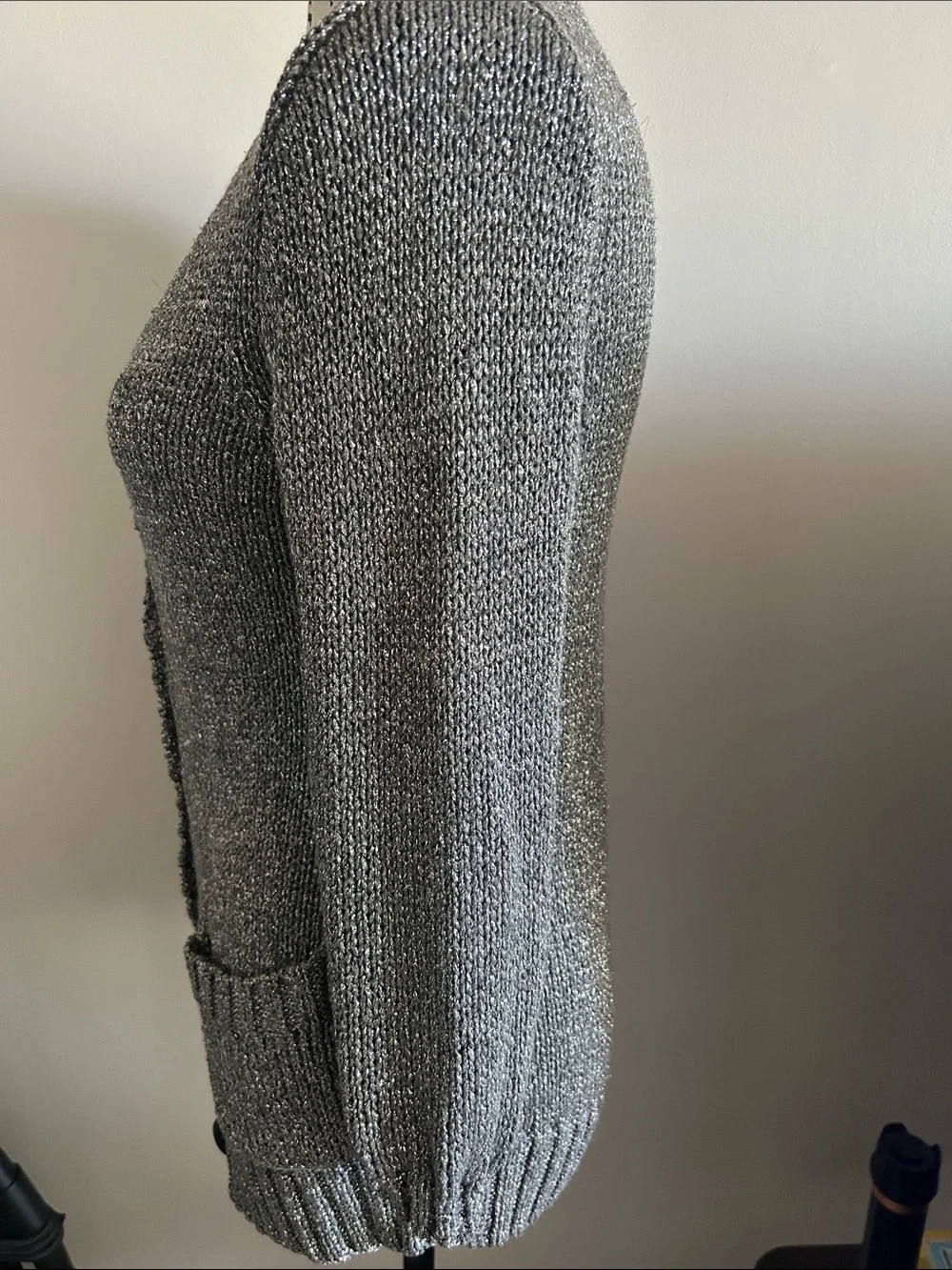 J. Crew Metallic Gray V-Neck Button Front Cardigan